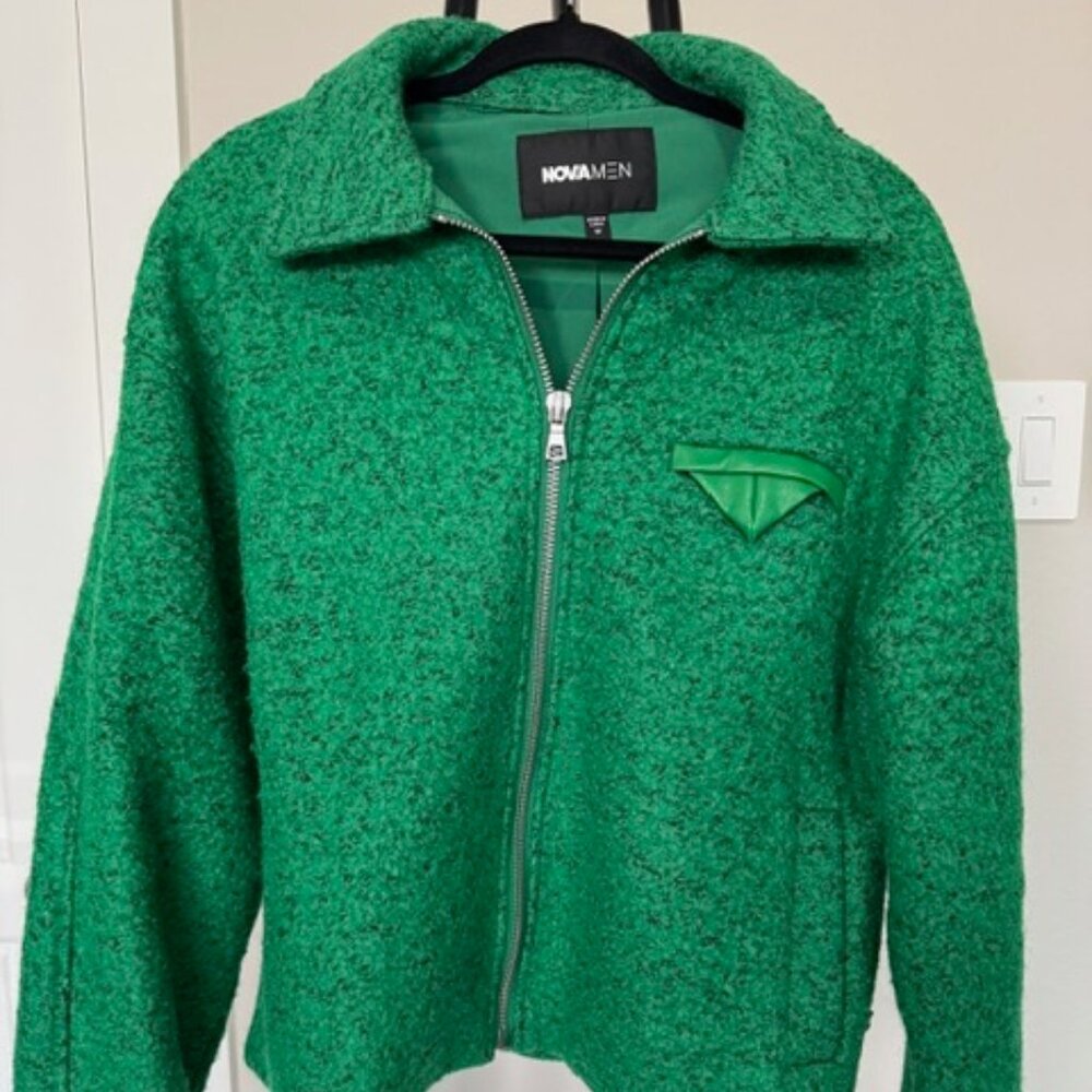 Fashion NovaMen Textured Zip-Up Jacket – Vibrant Green